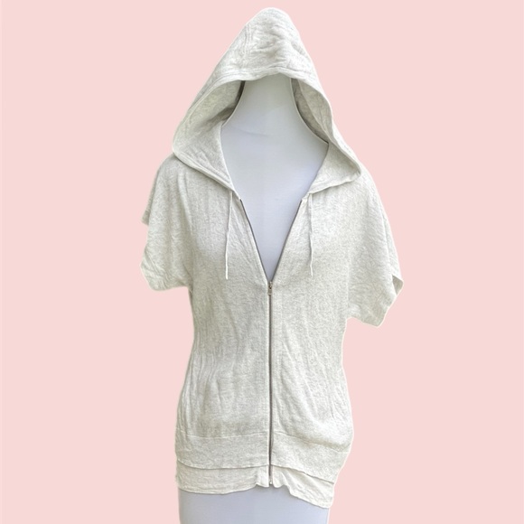 Theory Jackets & Blazers - Theory Light Grey Short Sleeve Zippered Hoodie Cardigan Jacket Large L P